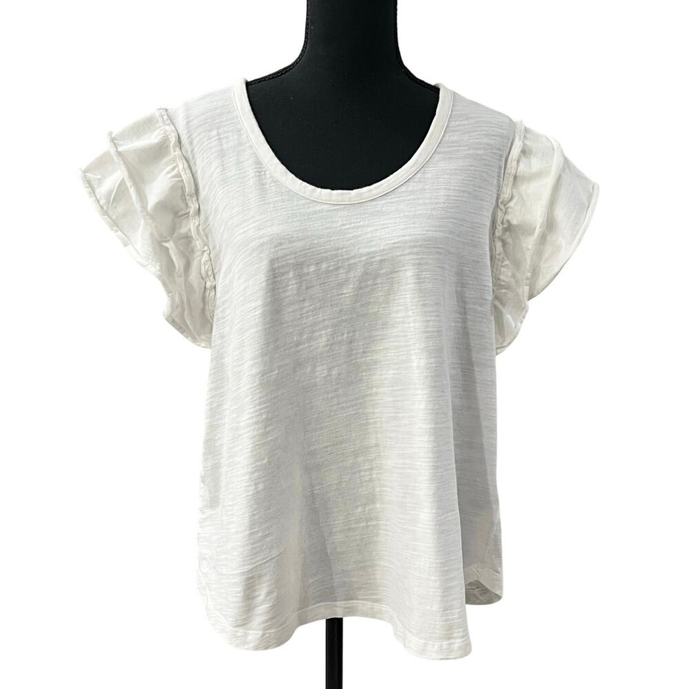 LAUREN Ralph Lauren Black Label Women's XL Ruffle Short Sleeve Top T-Shirt White